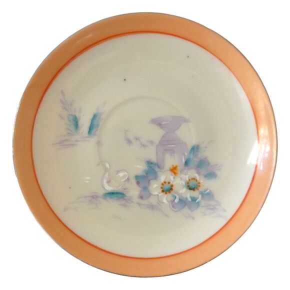 Lustreware Demitasse Espresso Cup Saucer Hotta Yu Shoten Moriage Swans Floral. - Picture 12 of 16